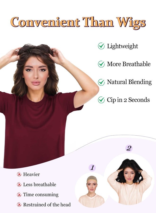 PANEWAY Hair Topper 20 Inch Synthetic Wavy Clip-In Topper for Daily Wear, Instant Volume & Length, Breathable for All-Day Comfort, Perfect for Thinning Hair (Brunette Brown Balayge with Dark Root) - Image 5